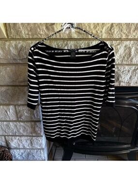 Audrey & Grace Ribbed Blouse Black White Small